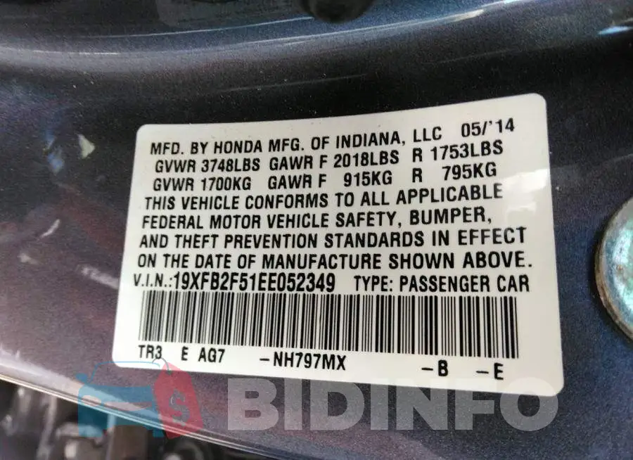 19XFB2F51EE052349 Photo# 9
