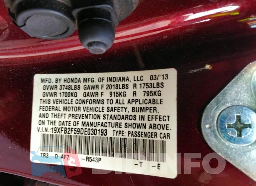 19XFB2F59DE030193 Photo# 9