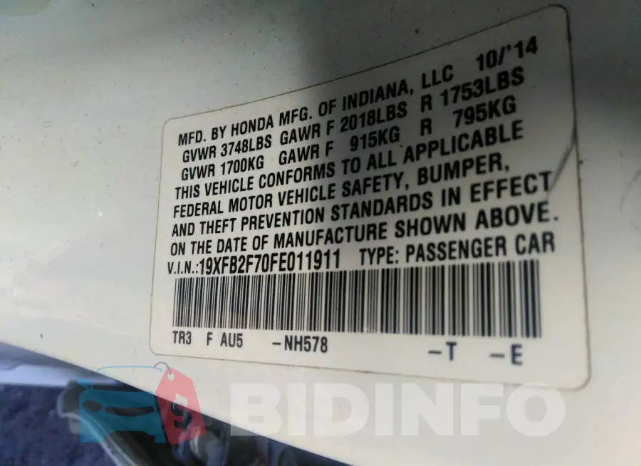 19XFB2F70FE011911 Photo# 9