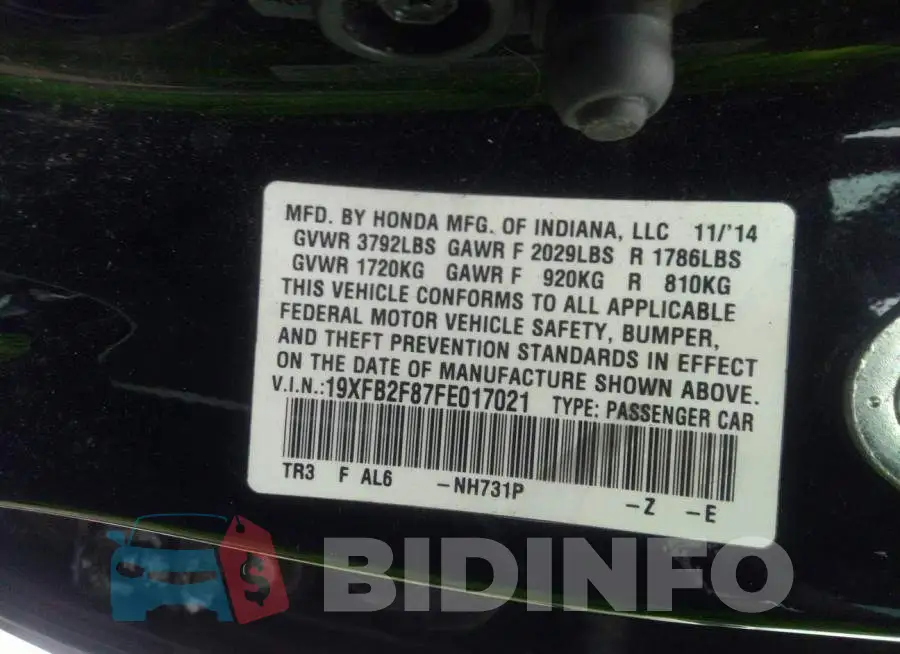 19XFB2F87FE017021 Photo# 9