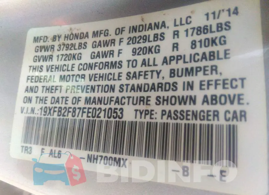 19XFB2F87FE021053 Photo# 9