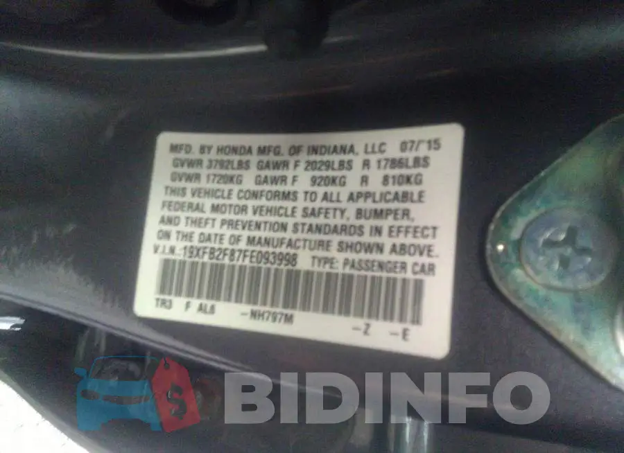 19XFB2F87FE093998 Photo# 9