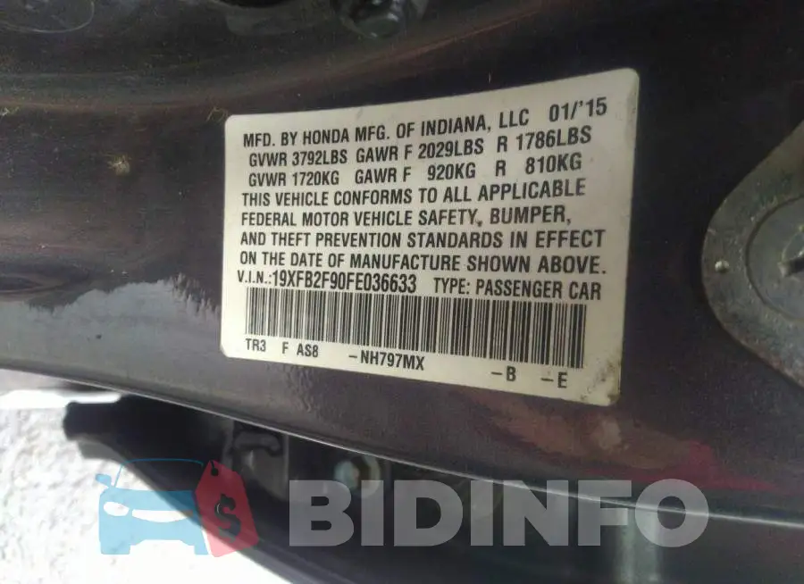 19XFB2F90FE036633 Photo# 9