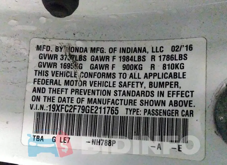 19XFC2F79GE211765 Photo# 9