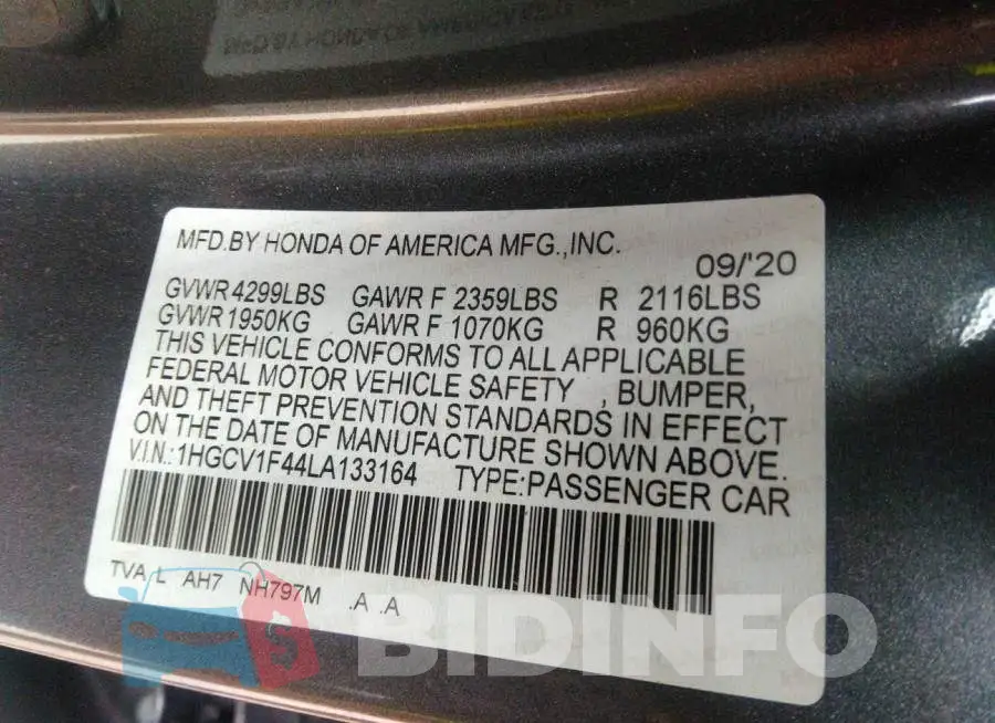 1HGCV1F44LA133164 Photo# 9