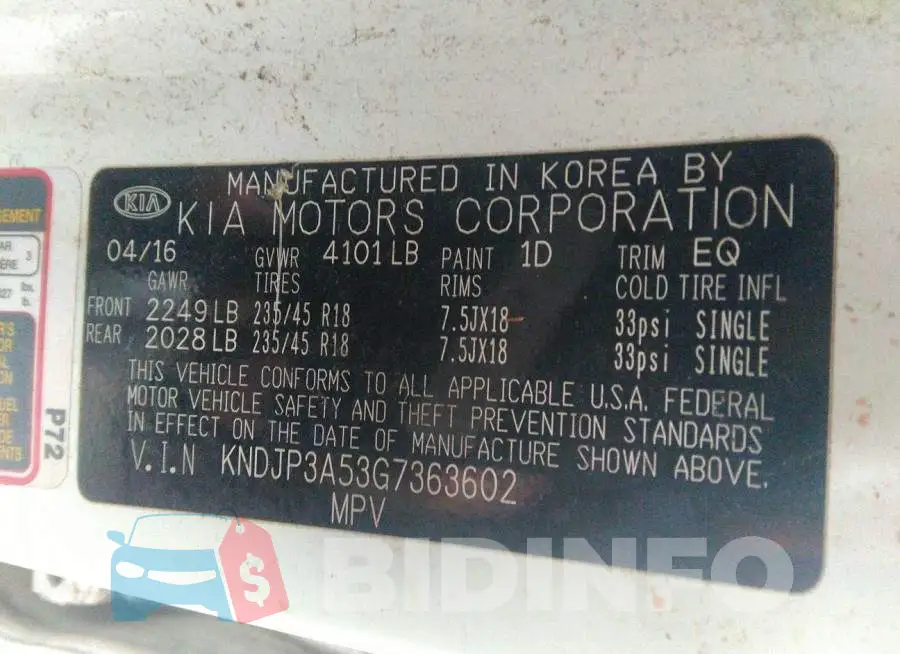 KNDJP3A53G7363602 Photo# 9
