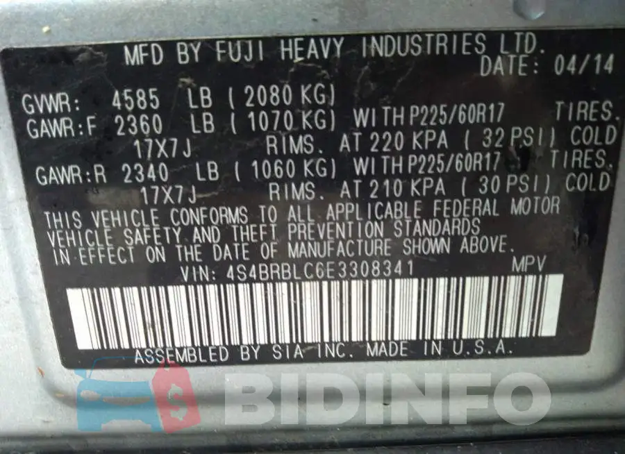 4S4BRBLC6E3308341 Photo# 9
