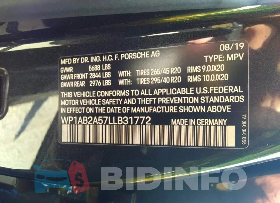 WP1AB2A57LLB31772 Photo# 9