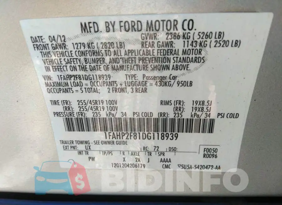 1FAHP2F81DG118939 Photo# 9