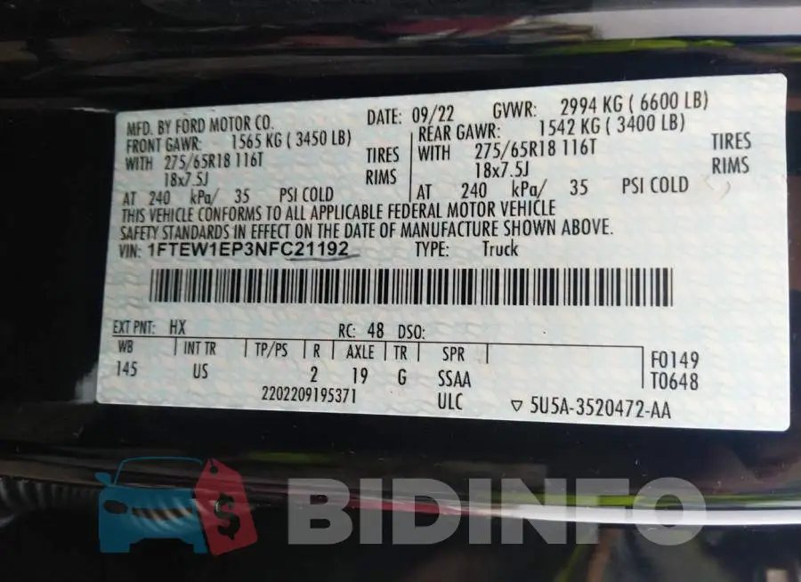1FTEW1EP3NFC21192 Photo# 9