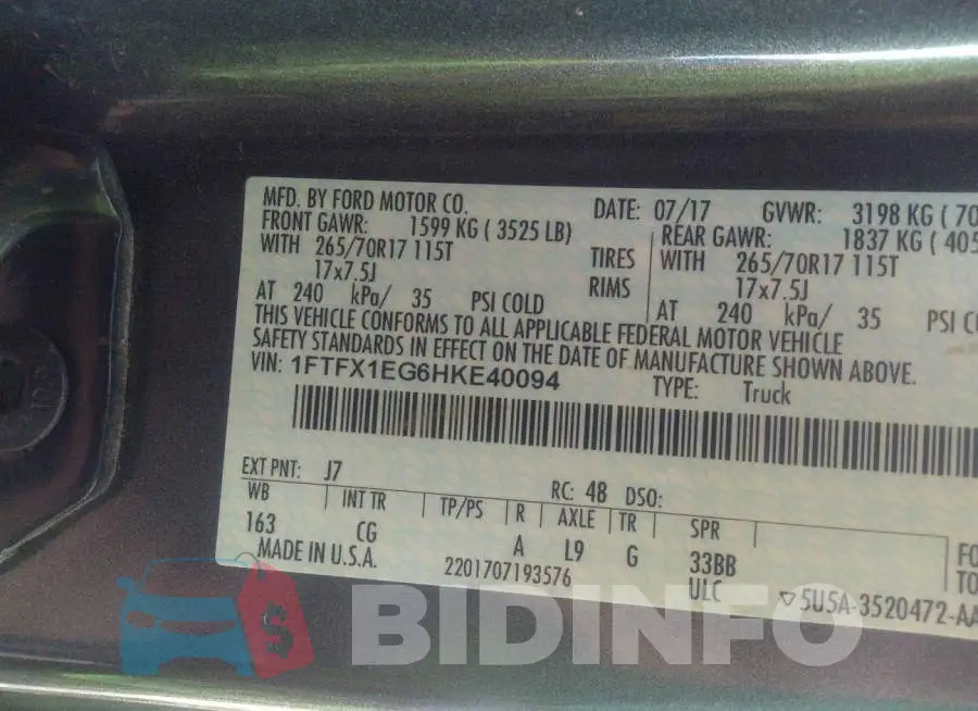 1FTFX1EG6HKE40094 Photo# 9
