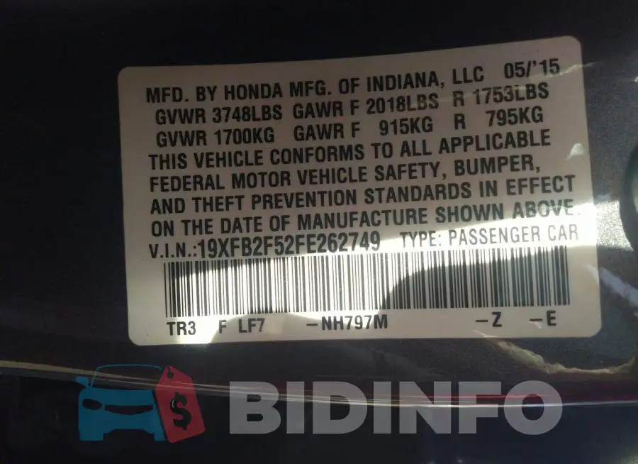 19XFB2F52FE262749 Photo# 9