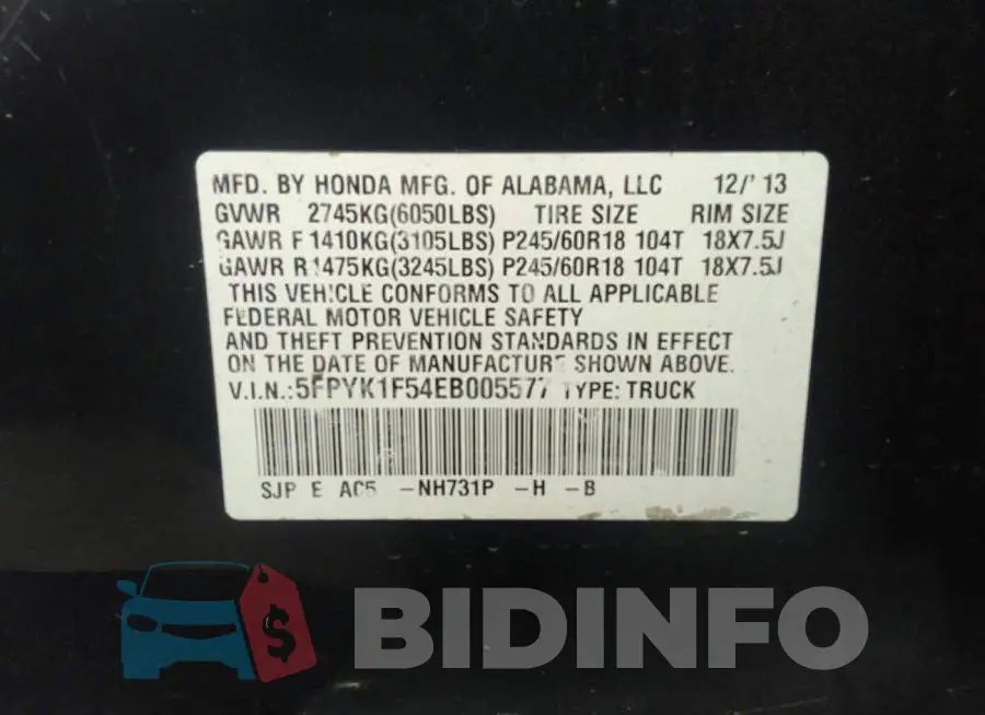 5FPYK1F54EB005577 Photo# 9