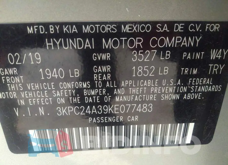 3KPC24A39KE077483 Photo# 9