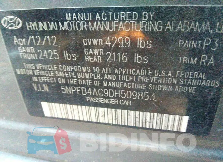 5NPEB4AC9DH509853 Photo# 9