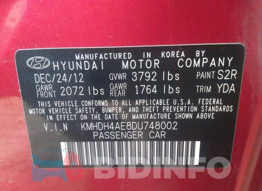 KMHDH4AE8DU748002 Photo# 9