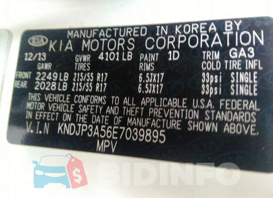 KNDJP3A56E7039895 Photo# 9