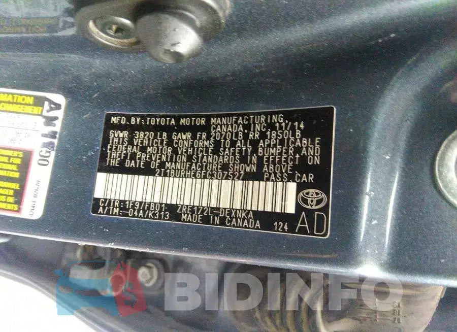 2T1BURHE6FC307527 Photo# 9