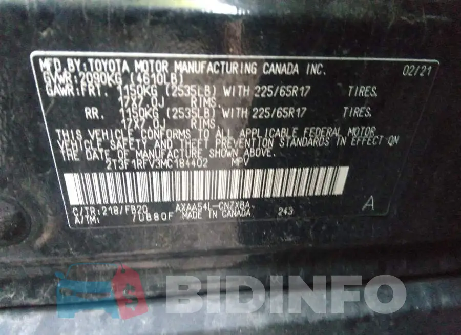 2T3F1RFV3MC184402 Photo# 9