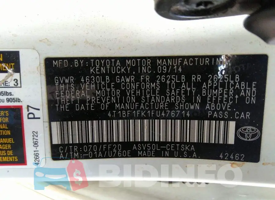 4T1BF1FK1FU476714 Photo# 9