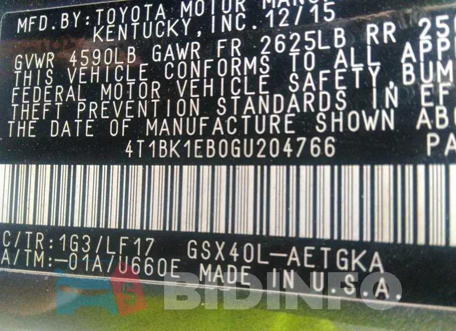 4T1BK1EB0GU204766 Photo# 9