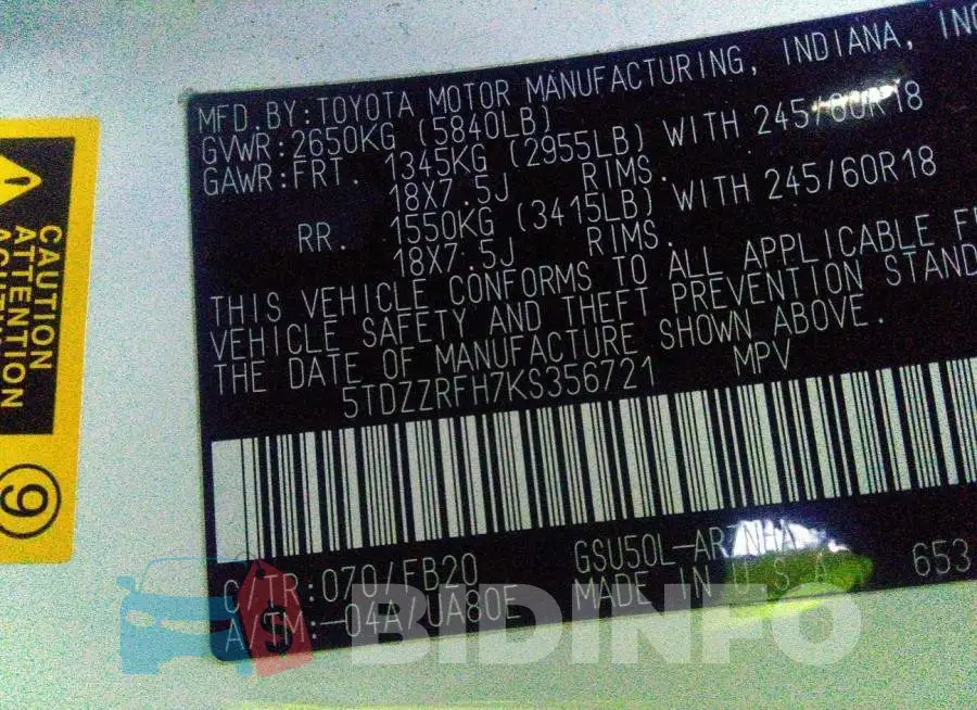 5TDZZRFH7KS356721 Photo# 9