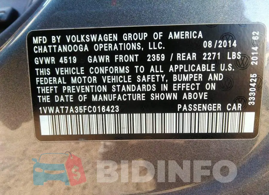 1VWAT7A35FC016423 Photo# 9