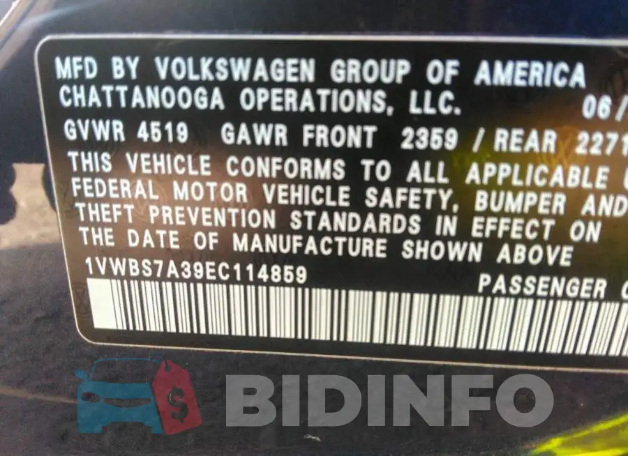 1VWBS7A39EC114859 Photo# 9