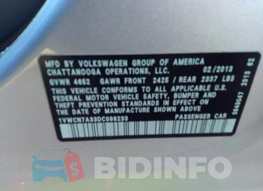 1VWCN7A33DC098233 Photo# 9