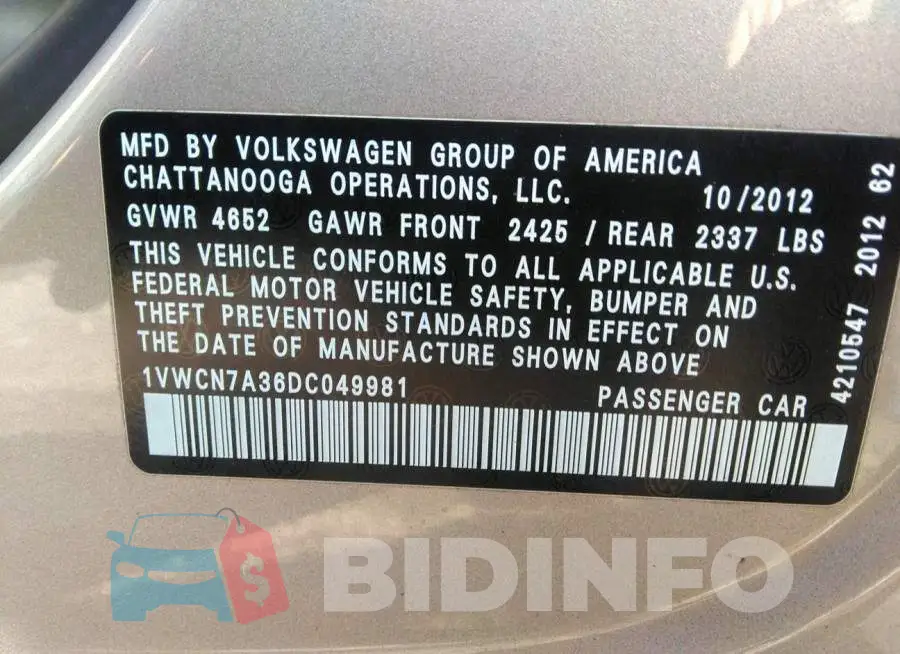 1VWCN7A36DC049981 Photo# 9