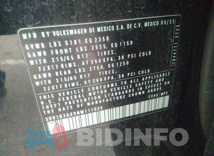 3VV1B7AX9NM111025 Photo# 9