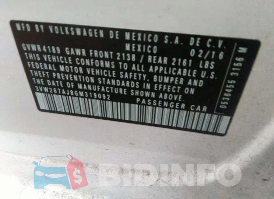 3VW267AJ8GM319092 Photo# 9