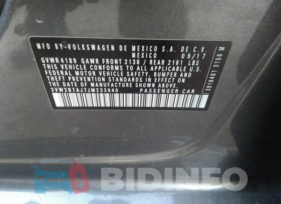 3VW2B7AJ7JM233940 Photo# 9