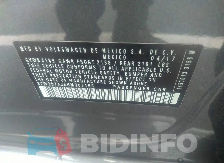 3VW2B7AJ8HM367169 Photo# 9