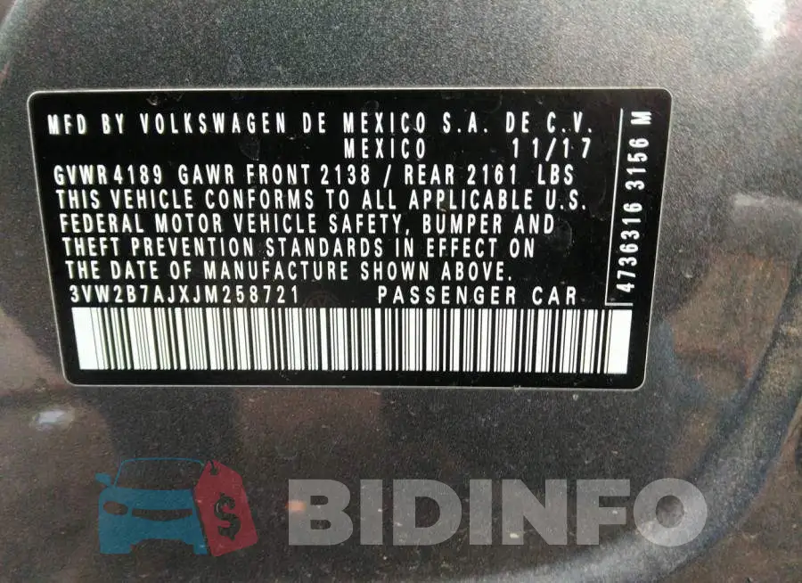3VW2B7AJXJM258721 Photo# 9