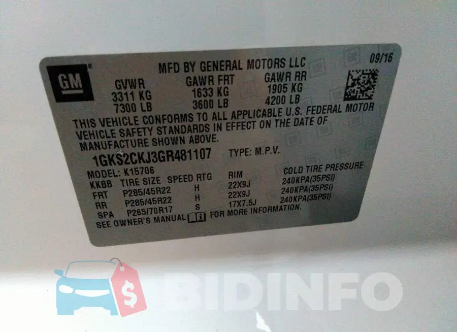 1GKS2CKJ3GR481107 Photo# 9