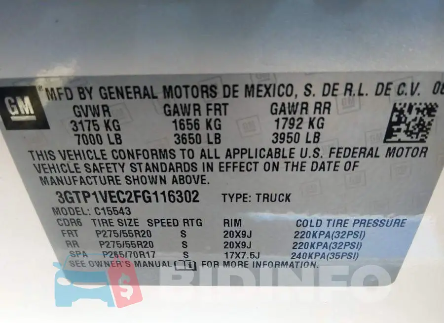 3GTP1VEC2FG116302 Photo# 9