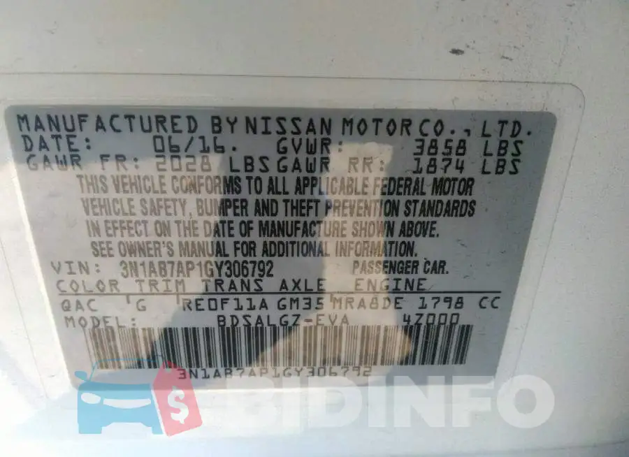 3N1AB7AP1GY306792 Photo# 9