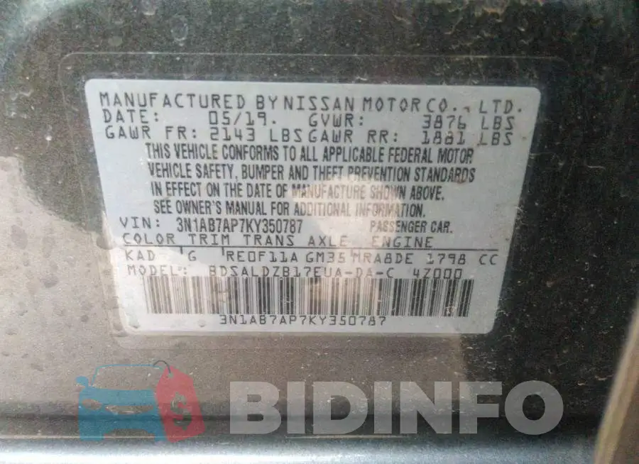 3N1AB7AP7KY350787 Photo# 9
