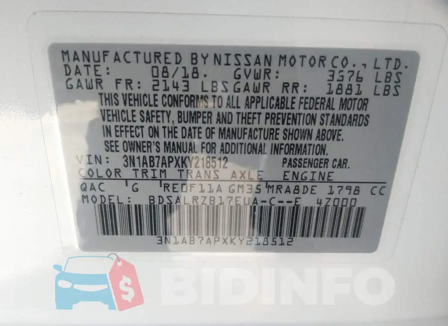 3N1AB7APXKY218512 Photo# 9