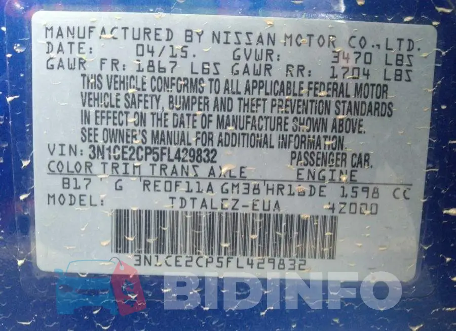 3N1CE2CP5FL429832 Photo# 9