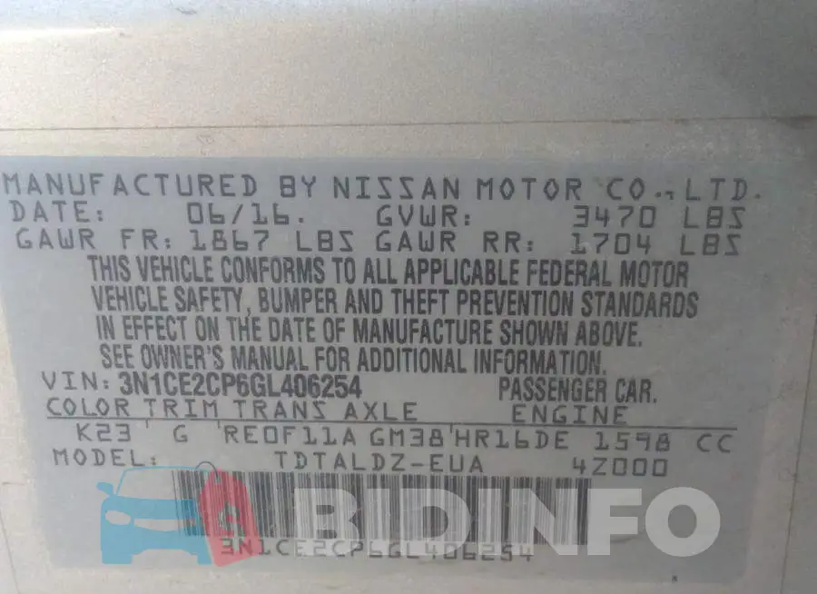 3N1CE2CP6GL406254 Photo# 9