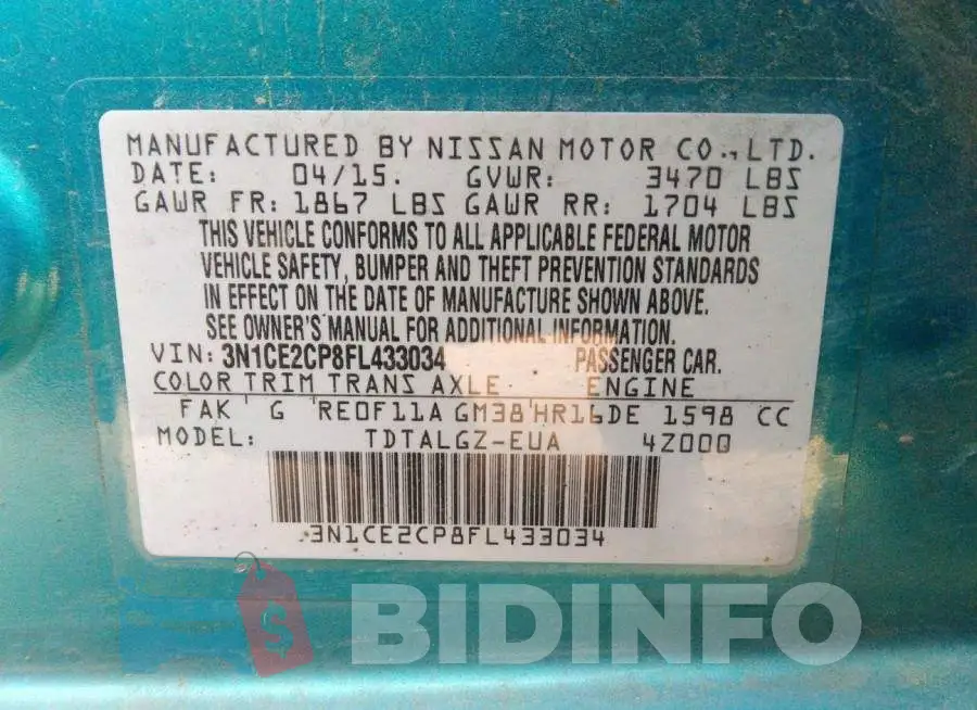 3N1CE2CP8FL433034 Photo# 7