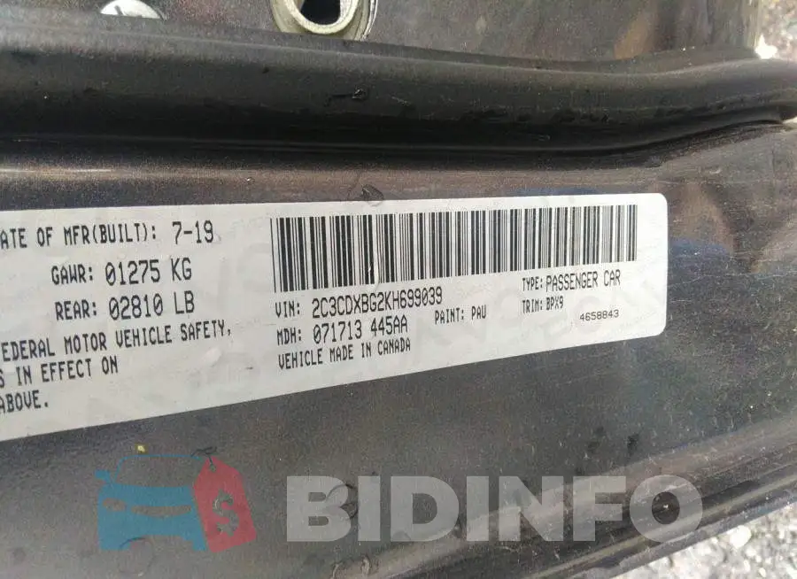 2C3CDXBG2KH699039 Photo# 9