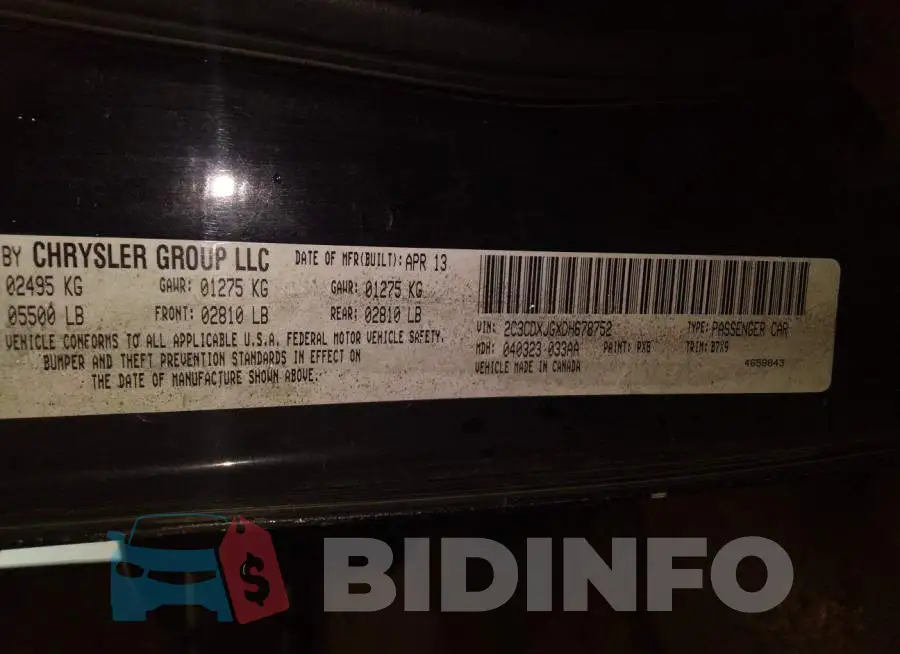 2C3CDXJGXDH678752 Photo# 9