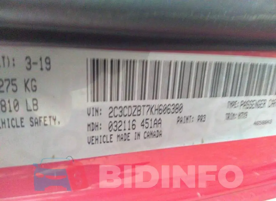 2C3CDZBT7KH606380 Photo# 9
