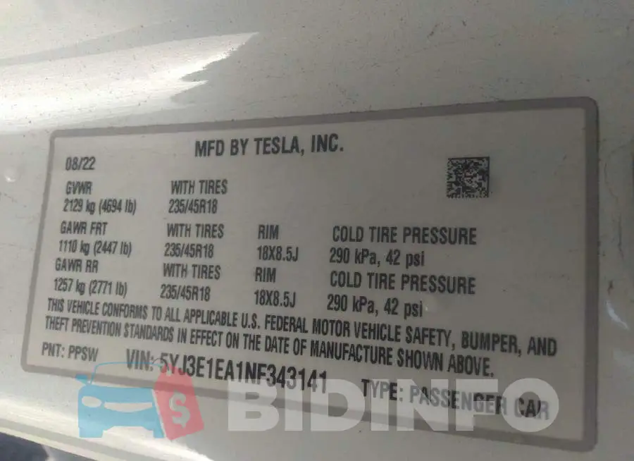 5YJ3E1EA1NF343141 Photo# 9