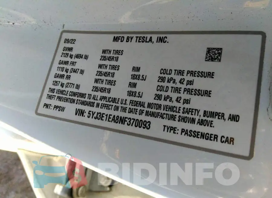 5YJ3E1EA8NF370093 Photo# 9