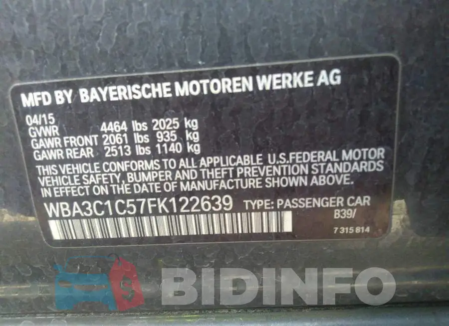 WBA3C1C57FK122639 Photo# 9