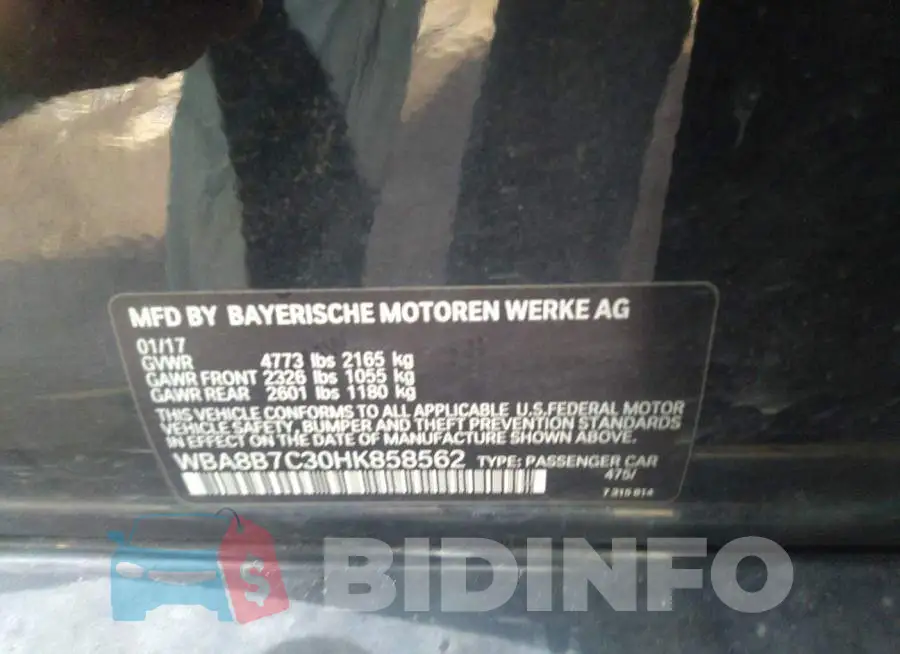 WBA8B7C30HK858562 Photo# 9